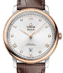 De Ville Prestige 39.5mm in Steel with Rose Gold Bezel on Brown Crocodile Leather Strap with Silver Diamond Dial