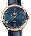 De Ville Prestige 39.5mm in Steel with Rose Gold Bezel on Blue Crocodile Leather Strap with Blue Dial