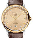De Ville Prestige 39.5mm in Steel with Yellow Gold Bezel on Brown Crocodile Leather Strap with Champagne Diamond Dial