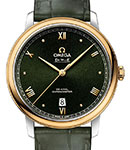 De Ville Prestige 39.5mm in Steel with Yellow Gold Bezel on Green Crocodile Leather Strap with Green Dial