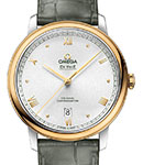 De Ville Prestige 39.5mm in Steel with Yellow Gold Bezel on Grey Crocodile Leather Strap with Silver Dial