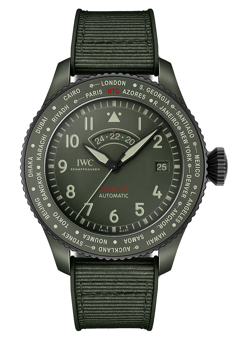 IWC Pilot’s Watch Timezoner Top Gun Woodland 46mm in Green Ceramic