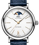 Portofino Automatic Moonphase 37mm in Steel  on Blue Calfskin Leather Strap with White Diamond Dial