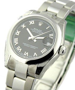 Mid Size Datejust 31mm in Steel with Smooth Bezel on Oyster Bracelet with Black Roman Dial