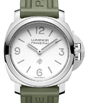 PAM 1087 - Luminor Logo Automatic in Steel on Green Rubber Strap with White Dial