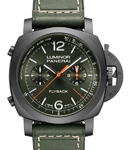 PAM 1498 - Luminor Chrono Flyback Automatic in Black Ceramic On Green Calfskin Leather Strap with Green Dial