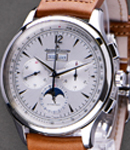 Master Control Chronograph Calendar  in Steel On Brown Calfskin Leather Strap with Silver Dial
