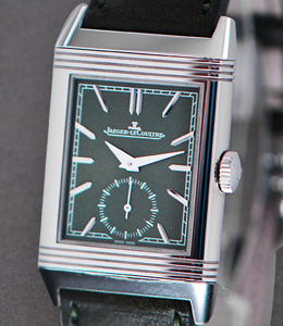 Reverso Tribute Monoface Small Seconds in Steel on Green Calfskin & Fabric Strap with Green Dial