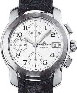 Capeland Chronograph 39mm Automatic in Steel on Black Leather Strap with White Dial