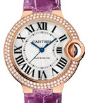  Ballon Bleu 33mm Ladies in Rose Gold with Diamond Bezel on Purple Crocodile Leather Strap with Silver Roman Dial