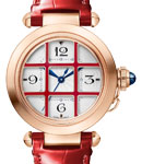 Pasha 35 in Rose Gold on Red Alligator Leather Strap with Silver Dial