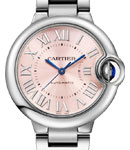 Ballon Bleu de Cartier 33mm in Steel on Steel Bracelet with Pink RomanDial