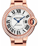 Ballon Bleu de Cartier 33mm in Rose Gold with Diamond Bezel On Rose Gold Bracelet with Silver Dial
