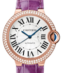 Ballon Bleu 36mm in Rose Gold with Diamond Bezel on Purple Alligator Leather Strap with Silver Opaline Dial
