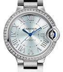 Ballon Bleu 33mm in Steel with Diamond Bezel on Steel Bracelet with Ice Blue Dial