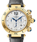 Pasha 41mm in Yellow Gold on Blue Crocodile Leather Strap with Silver Dial
