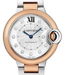 Ballon Bleu Ladies 33mm Automatic in Steel with Rose Gold Bezel On Steel and Rose Gold Bracelet with Silver Guilloche Diamond Dial