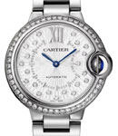 Ballon Bleu de Cartier 33mm in Steel with Diamond Bezel on Steel Bracelet with Silver Opaline Diamond Dial