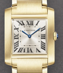 Tank Francaise Medium Quartz in Yellow Gold on Yellow Gold Bracelet with Golden Sunray Dial