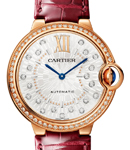 Ballon Bleu 36mm in Rose Gold with Diamond Bezel on Burgundy Alligator Leather Strap with Silver Diamond Dial