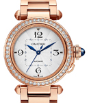 Pasha 35mm in Rose Gold with Diamond Bezel on Rose Gold Bracelet with Silver Flinque Dial