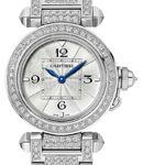 Pasha 30mm in White Gold with Diamond Bezel on White Gold Diamond Bracelet with Silver Flinque Dial