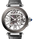 Pasha de Cartier in Black ADLC Steel on Dark Gray Alligator Leather Strap with Skeleton Dial