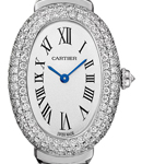 Baignoire Small Model in White Gold with Diamond Bezel on White Gold Bracelet with Silver Dial
