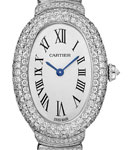 Baignoire Small Model in White Gold with Diamond Bezel on White Gold Diamond Bracelet with Silver Dial