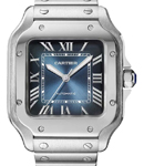 Santos De Cartier Medium in Steel on Steel Bracelet with Blue Dial