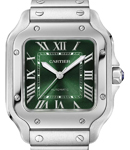 Santos De Cartier Medium in Steel on Steel Bracelet with Green Dial