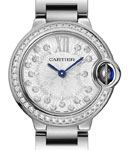 Ballon Bleu 28mm Quartz in Steel with Diamond Bezel on Steel Bracelet with Silver Diamond Dial