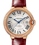 Ballon Bleu 40mm Automatic in Rose Gold with Diamond Bezel on Red Crocodile Leather Strap with Silver Dial