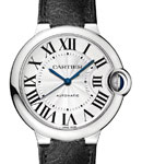 Ballon Bleu 36mm Automatic in Steel on Black Calfskin Leather Strap with Silver Dial
