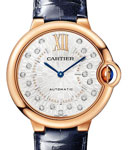 Ballon Bleu 36mm Automatic in Rose Gold on Blue Alligator Leather Strap with Silver Diamond Dial