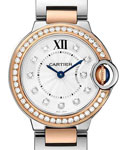 Ballon Bleu Ladies 28mm in Steel with Rose Gold Diamond Bezel On Bracelet with Silver Diamond Dial