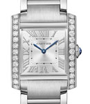 Tank Francaise Medium in Steel with Diamond Bezel on Steel Bracelet with Silver Sunray Dial