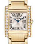 Tank Francaise Small in Yellow Gold with Diamond Bezel on Yellow Gold Bracelet with Golden Sunray Dial