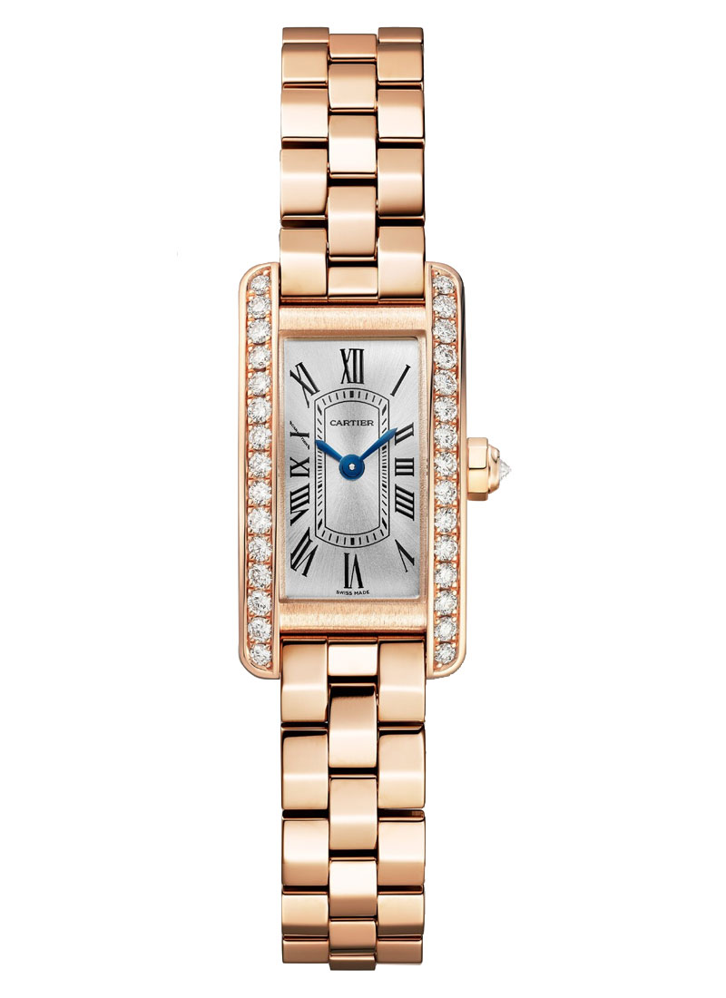 Cartier Tank Amricaine Mini in Rose Gold with Diamond Bezel