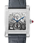 Tank Normale in Platinum on Grey Crocodile Leather Strap with Skeleton Dial