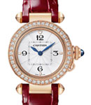 Pasha 30mm in Rose Gold with Diamond Bezel on Red Alligator Leather Strap with Silver Dial