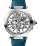 Pasha 41mm in Steel on Blue Calfskin Leather Strap with Skeleton Dial