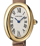 Baignoire Small Model in Yellow Gold on Taupe Alligator Leather Strap with Silver Dial