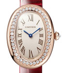 Baignoire Small Model in Rose Gold on Red Crocodile Leather Strap with Silver Dial