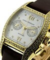 Lady's Richeville Chronograph with Diamond Case  Yellow Gold on Strap - MOP Diamond Dial