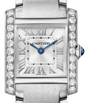 Tank Francaise Small Quartz in Steel with Diamond Bezel on Steel Bracelet with Silver Sunray Dial