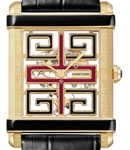 Tank Chinoise in Yellow Gold on Black Crocodile Leather Strap with Skeleton Dial