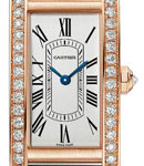 Tank Americaine Small in Rose Gold with Diamond Bezel on Burgundy Alligator Leather Strap with Silver Dial