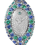 Baignoire Jewelry in White Gold with Sapphire Bezel on Bracelet with Pave Diamond Dial