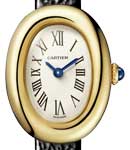 Baignoire Mini in Yellow Gold on Black Calfskin Leather Strap with Silver Dial